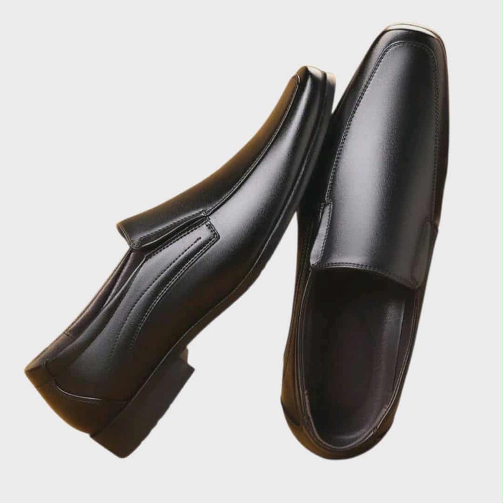 BNWT Men’s Black Leather Square Toe Slip-On Dress Shoes - Picture 3 of 5